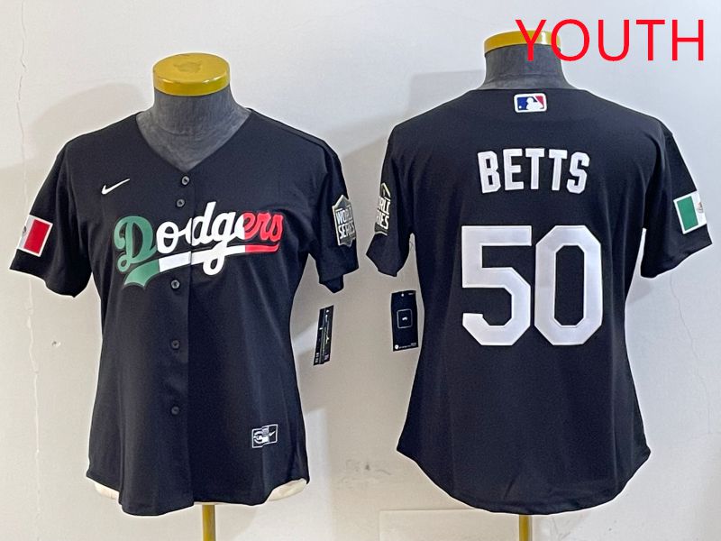 Youth Los Angeles Dodgers 50 Betts Black Mexico Game 2025 Nike MLB Jersey style 1